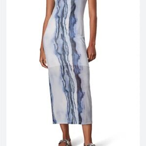 rag & bone Blue and White Marble-Print Midi Dress